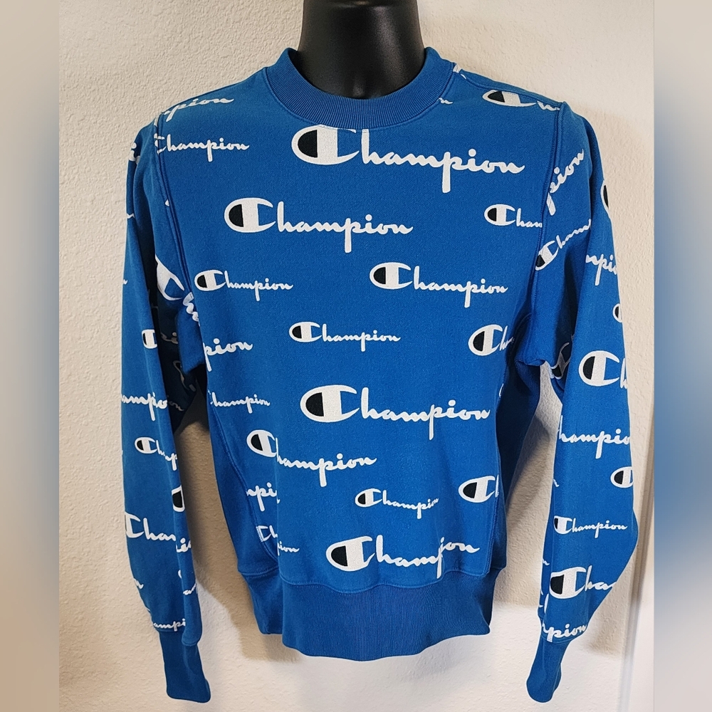 Champion Blue Multi Logo Crew Neck Small